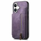 For iPhone 16 Retro Leather Zipper Wallet Back Phone Case(Purple) - 2