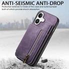 For iPhone 16 Retro Leather Zipper Wallet Back Phone Case(Purple) - 3