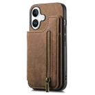 For iPhone 16 Retro Leather Zipper Wallet Back Phone Case(Brown) - 2