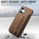 For iPhone 16 Retro Leather Zipper Wallet Back Phone Case(Brown) - 3