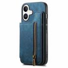 For iPhone 16 Retro Leather Zipper Wallet Back Phone Case(Blue) - 2