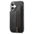 For iPhone 16 Retro Leather Zipper Wallet Back Phone Case(Black) - 2