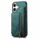 For iPhone 16 Retro Leather Zipper Wallet Back Phone Case(Green) - 2