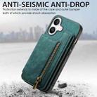 For iPhone 16 Retro Leather Zipper Wallet Back Phone Case(Green) - 3