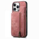 For iPhone 16 Pro Retro Leather Zipper Wallet Back Phone Case(Pink) - 2