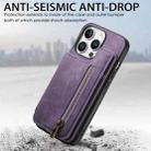 For iPhone 16 Pro Retro Leather Zipper Wallet Back Phone Case(Purple) - 3