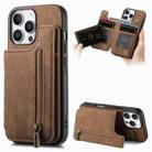 For iPhone 16 Pro Retro Leather Zipper Wallet Back Phone Case(Brown) - 1