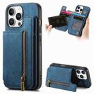 For iPhone 16 Pro Max Retro Leather Zipper Wallet Back Phone Case(Blue) - 1