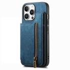 For iPhone 16 Pro Max Retro Leather Zipper Wallet Back Phone Case(Blue) - 2