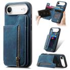 For iPhone Air Retro Leather Zipper Wallet Back Phone Case(Blue) - 1