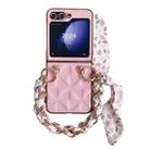 For Samsung Galaxy Z Flip5 Checkered Scarf Bracelet Phone Case(Pink) - 1