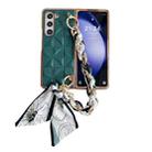 For Samsung Galaxy Z Fold5 Checkered Scarf Bracelet Phone Case(Green) - 1