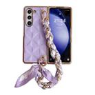 For Samsung Galaxy Z Fold5 Checkered Scarf Bracelet Phone Case(Purple) - 1