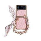 For Samsung Galaxy Z Flip4 Checkered Scarf Bracelet Phone Case(Pink) - 1