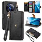 For Realme 12 Pro Love Zipper Lanyard Leather Phone Case(Black) - 1