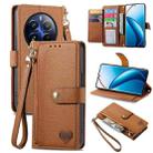 For Realme 12 Pro Love Zipper Lanyard Leather Phone Case(Brown) - 1