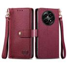 For Realme 12 Love Zipper Lanyard Leather Phone Case(Red) - 1