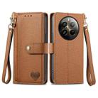 For Realme 12+ Love Zipper Lanyard Leather Phone Case(Brown) - 1