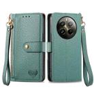 For Realme 12+ Love Zipper Lanyard Leather Phone Case(Green) - 1