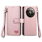 For Realme 12+ Love Zipper Lanyard Leather Phone Case(Pink) - 1