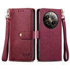 For Realme 12+ Love Zipper Lanyard Leather Phone Case(Red) - 1