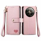 For Realme 12 Pro+ Love Zipper Lanyard Leather Phone Case(Pink) - 1