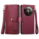 For Realme 12 Pro+ Love Zipper Lanyard Leather Phone Case(Red) - 1