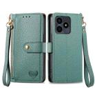 For Realme Note 50 Love Zipper Lanyard Leather Phone Case(Green) - 1