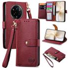For Realme 14 Pro Love Zipper Lanyard Leather Phone Case(Red) - 1