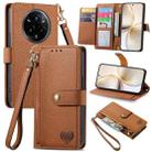 For Realme 14 Pro+ Love Zipper Lanyard Leather Phone Case(Brown) - 1