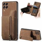For Samsung Galaxy M32 4G Retro Leather Zipper Wallet Back Phone Case(Brown) - 1