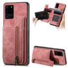 For Samsung Galaxy S20 Ultra Retro Leather Zipper Wallet Back Phone Case(Pink) - 1