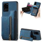 For Samsung Galaxy S20 Ultra Retro Leather Zipper Wallet Back Phone Case(Blue) - 1
