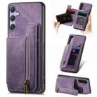 For Samsung Galaxy S25+ 5G Retro Leather Zipper Wallet Back Phone Case(Purple) - 1