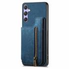 For Samsung Galaxy S25+ 5G Retro Leather Zipper Wallet Back Phone Case(Blue) - 2