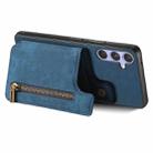 For Samsung Galaxy S25+ 5G Retro Leather Zipper Wallet Back Phone Case(Blue) - 3