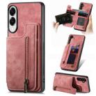 For Samsung Galaxy S25 Edge 5G Retro Leather Zipper Wallet Back Phone Case(Pink) - 1