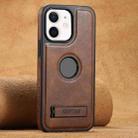 For iPhone 12 Suteni G2 Magsafe Oil Wax Leather Back Phone Case with Holder(Brown) - 1