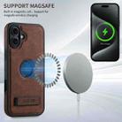 For iPhone 16 Suteni G2 Magsafe Litchi Texture Leather Back Phone Case with Holder(Brown) - 2