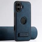 For iPhone 16 Suteni G2 Magsafe Litchi Texture Leather Back Phone Case with Holder(Blue) - 1