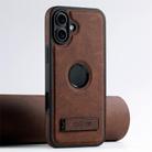 For iPhone 16 Plus Suteni G2 Magsafe Litchi Texture Leather Back Phone Case with Holder(Brown) - 1