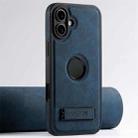 For iPhone 16 Plus Suteni G2 Magsafe Litchi Texture Leather Back Phone Case with Holder(Blue) - 1