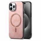 For iPhone 15 Pro Max Solid Color Retro Magsafe PU Back Cover Phone Case(Pink) - 1