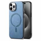 For iPhone 15 Pro Max Solid Color Retro Magsafe PU Back Cover Phone Case(Blue) - 1