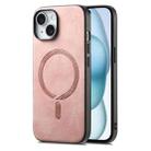For iPhone 15 Plus Solid Color Retro Magsafe PU Back Cover Phone Case(Pink) - 1
