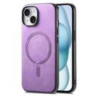 For iPhone 15 Solid Color Retro Magsafe PU Back Cover Phone Case(Purple) - 1