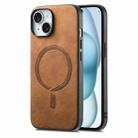 For iPhone 15 Solid Color Retro Magsafe PU Back Cover Phone Case(Brown) - 1