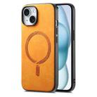 For iPhone 15 Solid Color Retro Magsafe PU Back Cover Phone Case(Yellow) - 1