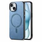 For iPhone 15 Solid Color Retro Magsafe PU Back Cover Phone Case(Blue) - 1