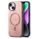 For iPhone 14 Plus Solid Color Retro Magsafe PU Back Cover Phone Case(Pink) - 1